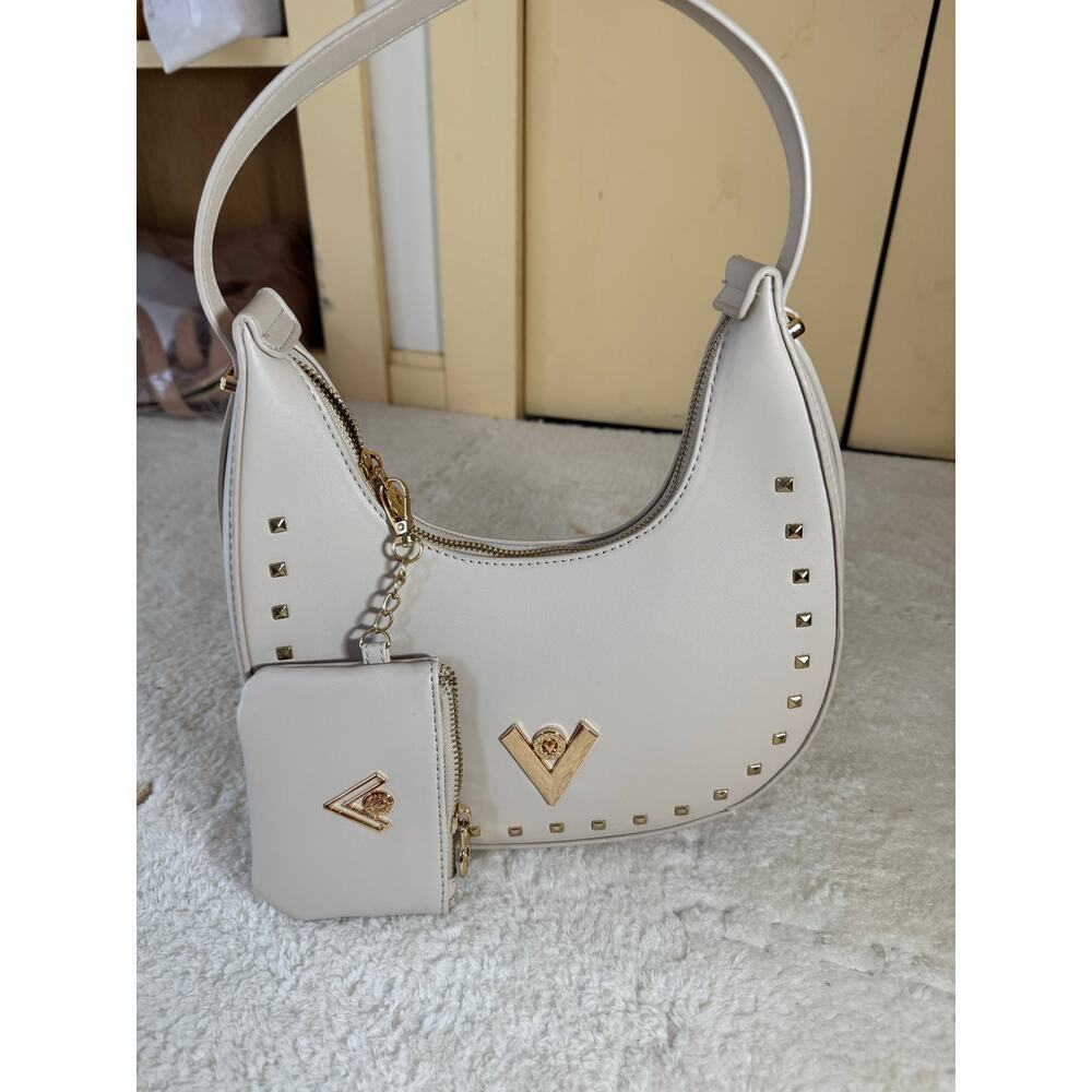 Valentino Orlandi Taupe Leather Shoulder Bag w/ Gold Hardware & Mini Pouch – NWT